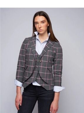 Smythe Classic One Button Tailored Blazer Grey Pink Check Windowpane Size 8